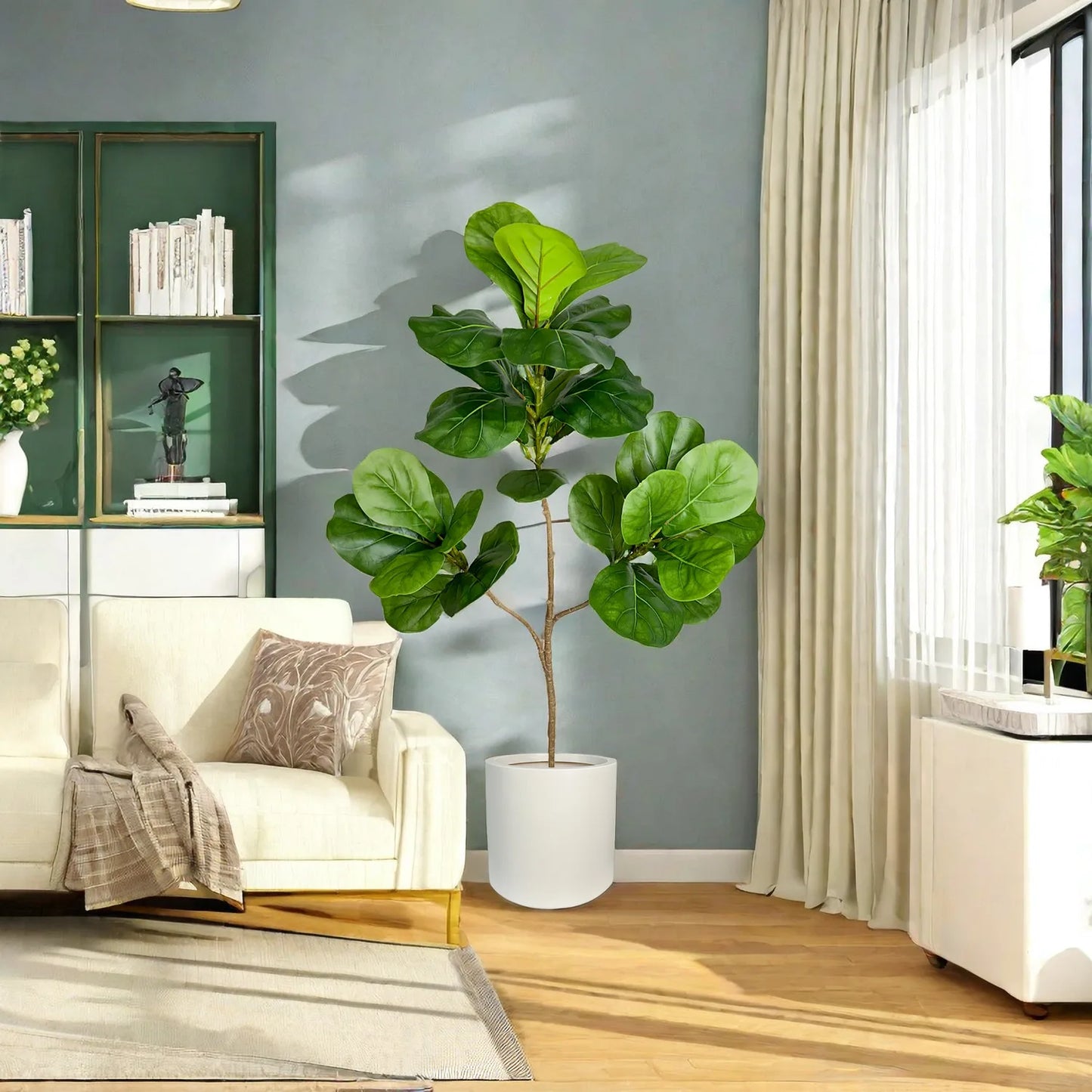 Árbol artificial de ficus de gran tamaño con hojas de banyan realistas para decorar interiores (Maceta a parte)