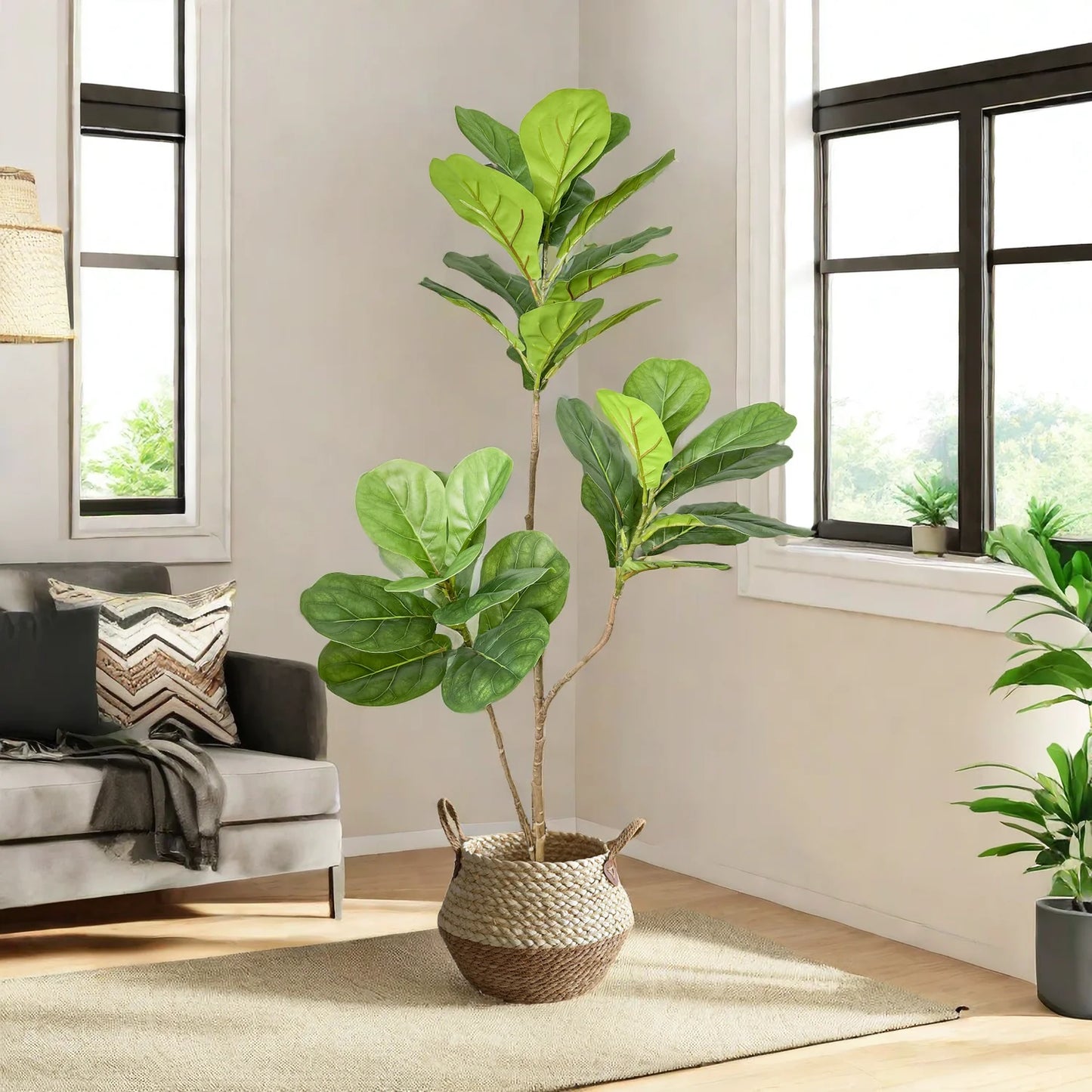 Árbol artificial de ficus de gran tamaño con hojas de banyan realistas para decorar interiores (Maceta a parte)