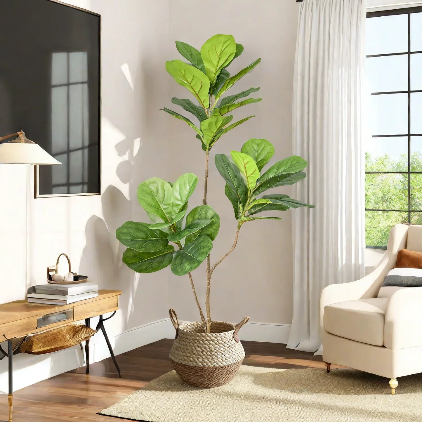 Árbol artificial de ficus de gran tamaño con hojas de banyan realistas para decorar interiores (Maceta a parte)