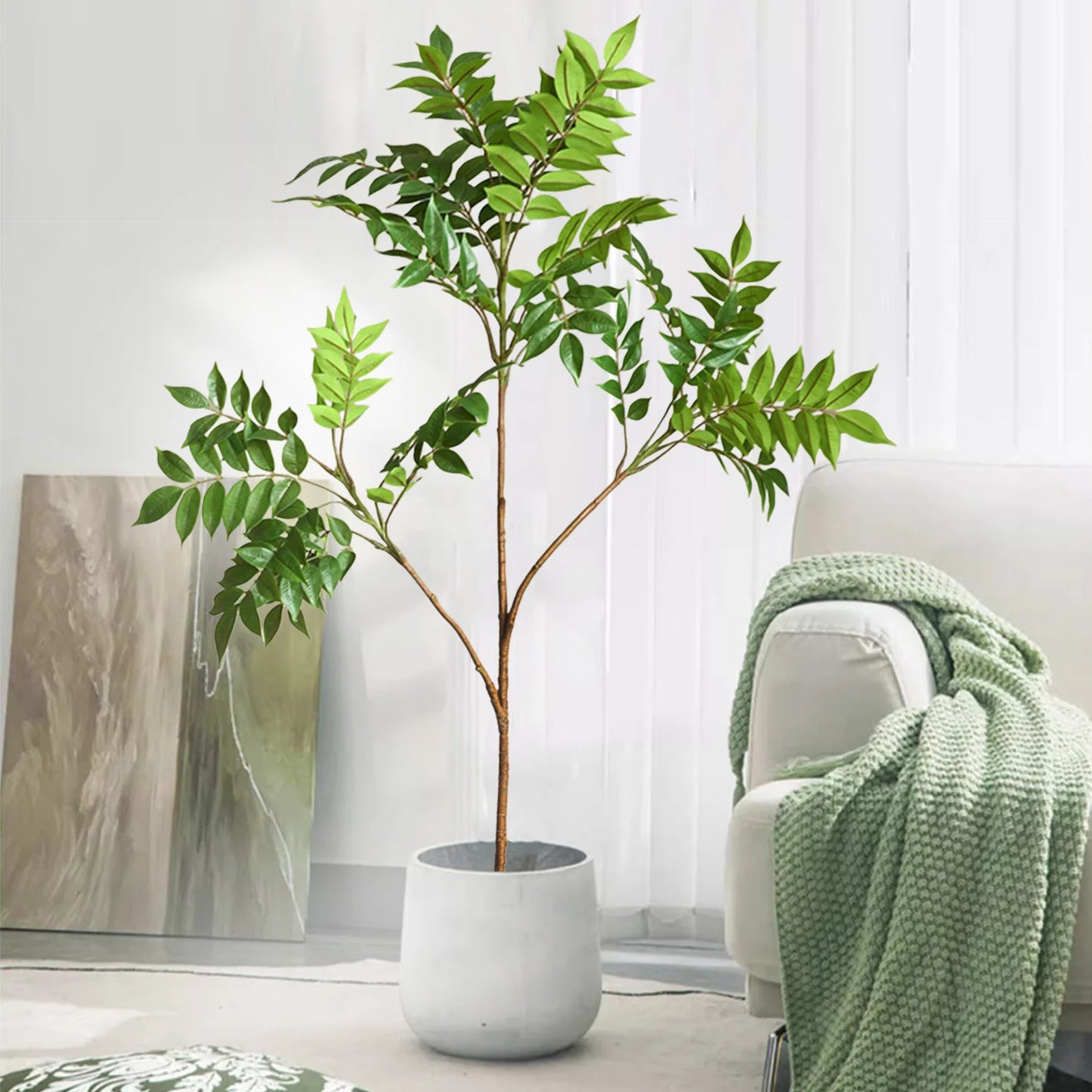 Árbol de Ficus Artificial de 92-140cm - Hojas de Palma Verdes para Decoración de Interiores y Jardines