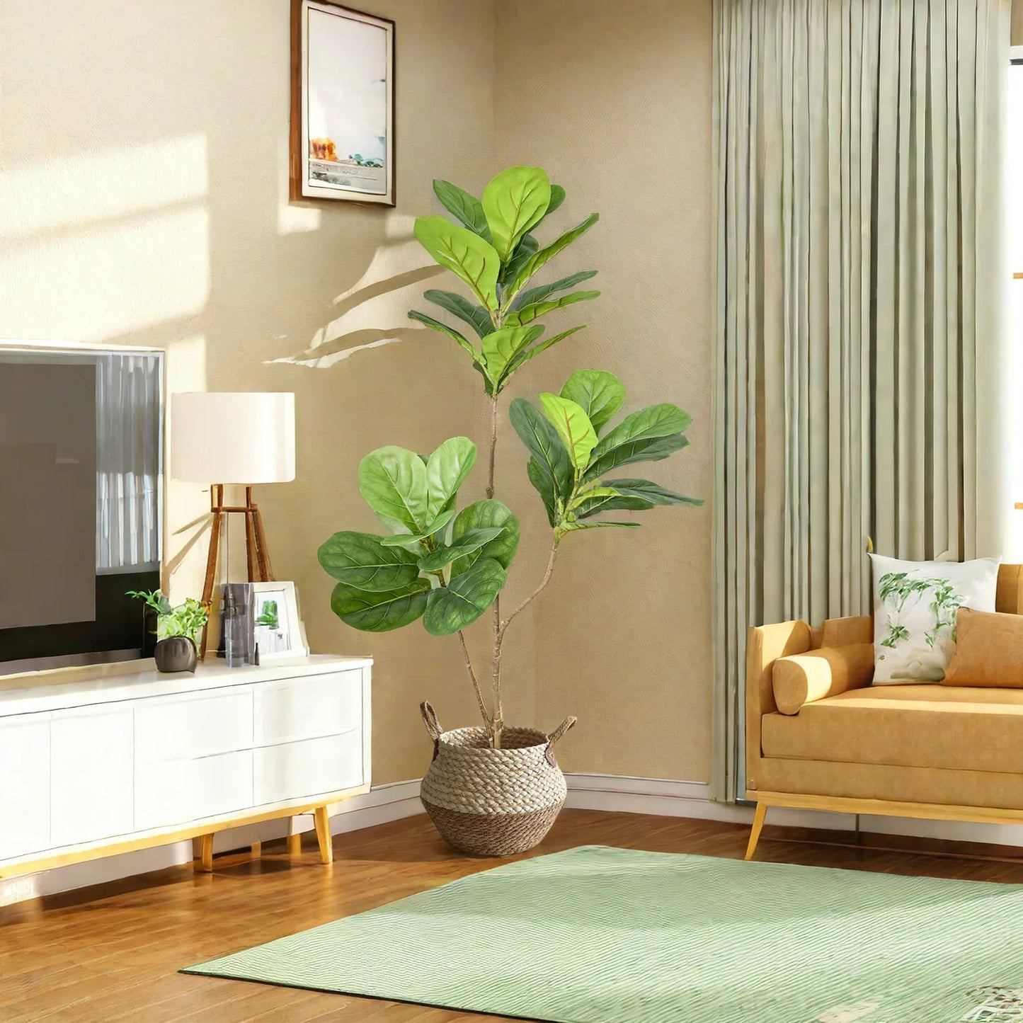 Árbol artificial de ficus de gran tamaño con hojas de banyan realistas para decorar interiores (Maceta a parte)