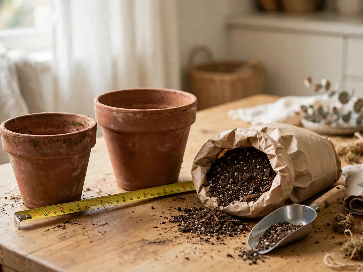 Two houseplant pots side by side, one 6-inch and one 8-inch, showing the single size step up